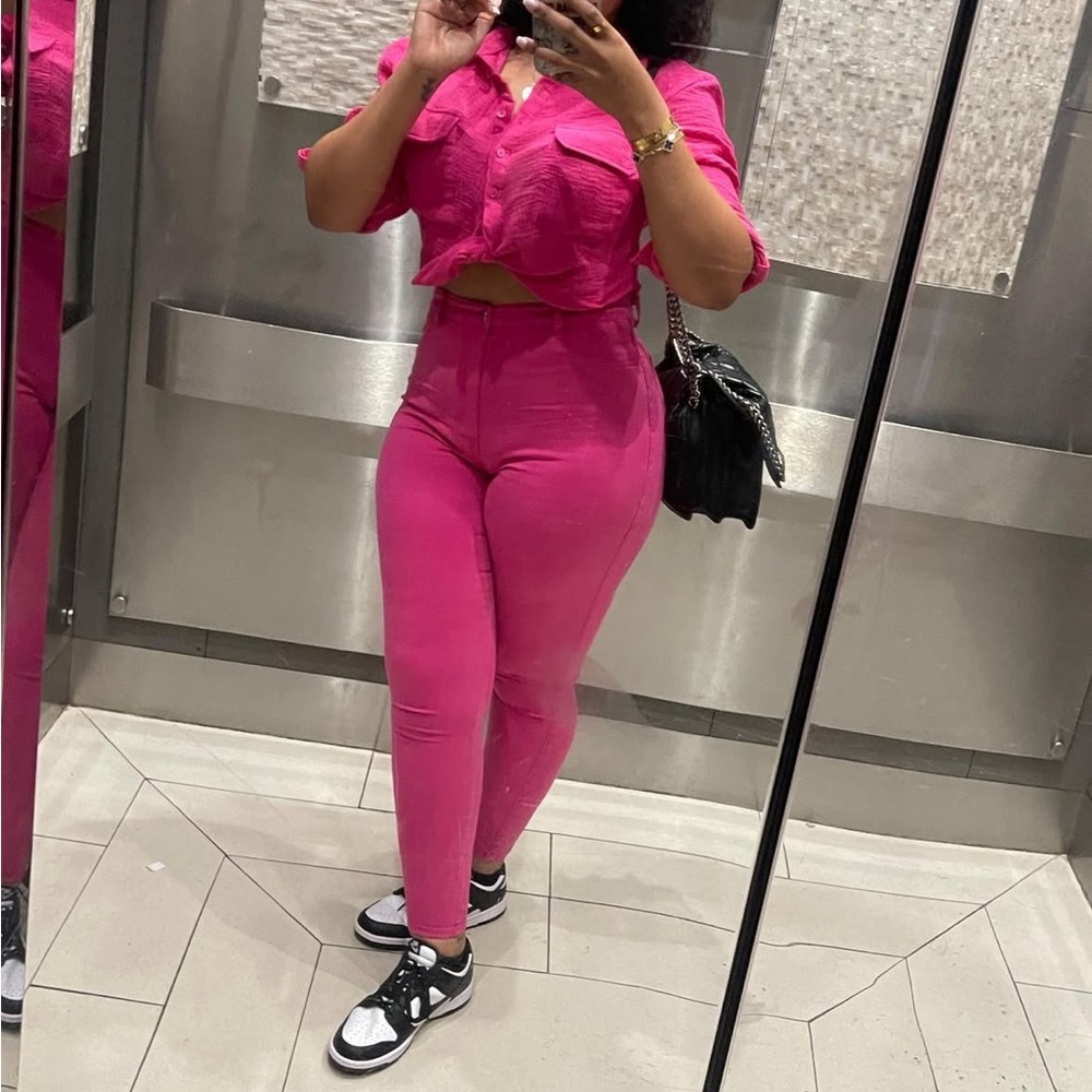 Fashion Nova High Rise Pink Jeans